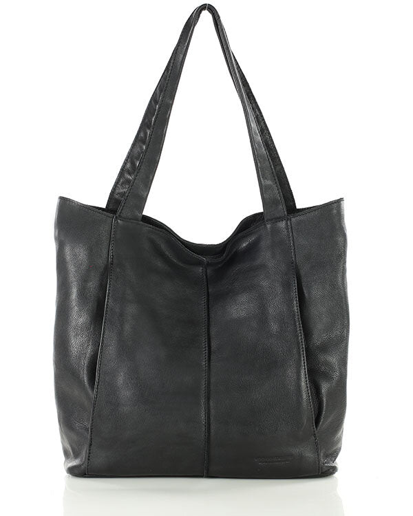 Black leather shopper bag for women made of Italian calf leather – hobo shape