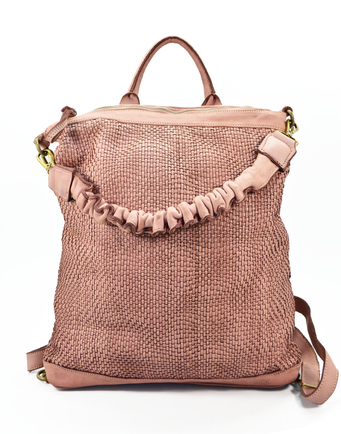 Rosa AJACCIO● Leder-Shopper & Rucksack Damen 2-in-1 – Hochwertiges italienisches Flechtleder Sacktaschen.com