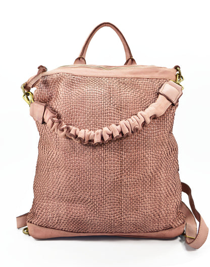 Rosa AJACCIO● Leder-Shopper & Rucksack Damen 2-in-1 – Hochwertiges italienisches Flechtleder Sacktaschen.com