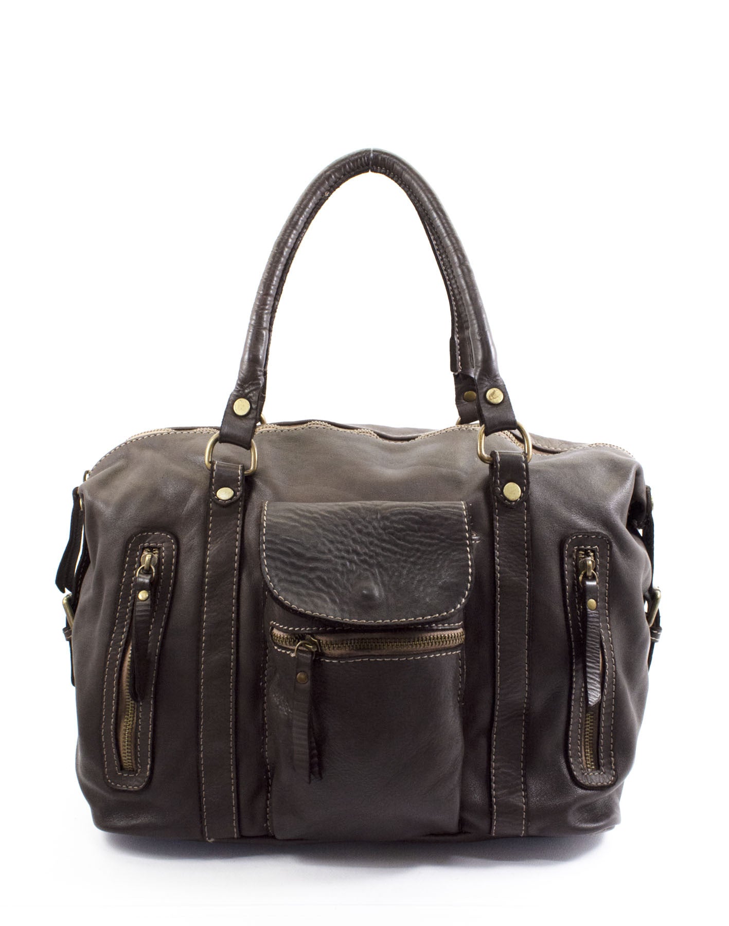 braun BOHO● Damen Bowling-Schultertasche aus italienischem Leder - BOHO Still Sacktaschen.com