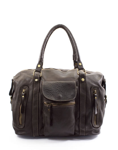 braun BOHO● Damen Bowling-Schultertasche aus italienischem Leder - BOHO Still Sacktaschen.com