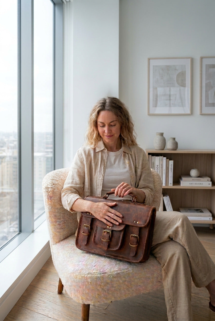 Lederaktentasche im Vintage-Stil als stilvolles Accessoire zum lässigen oder Business-Outfit