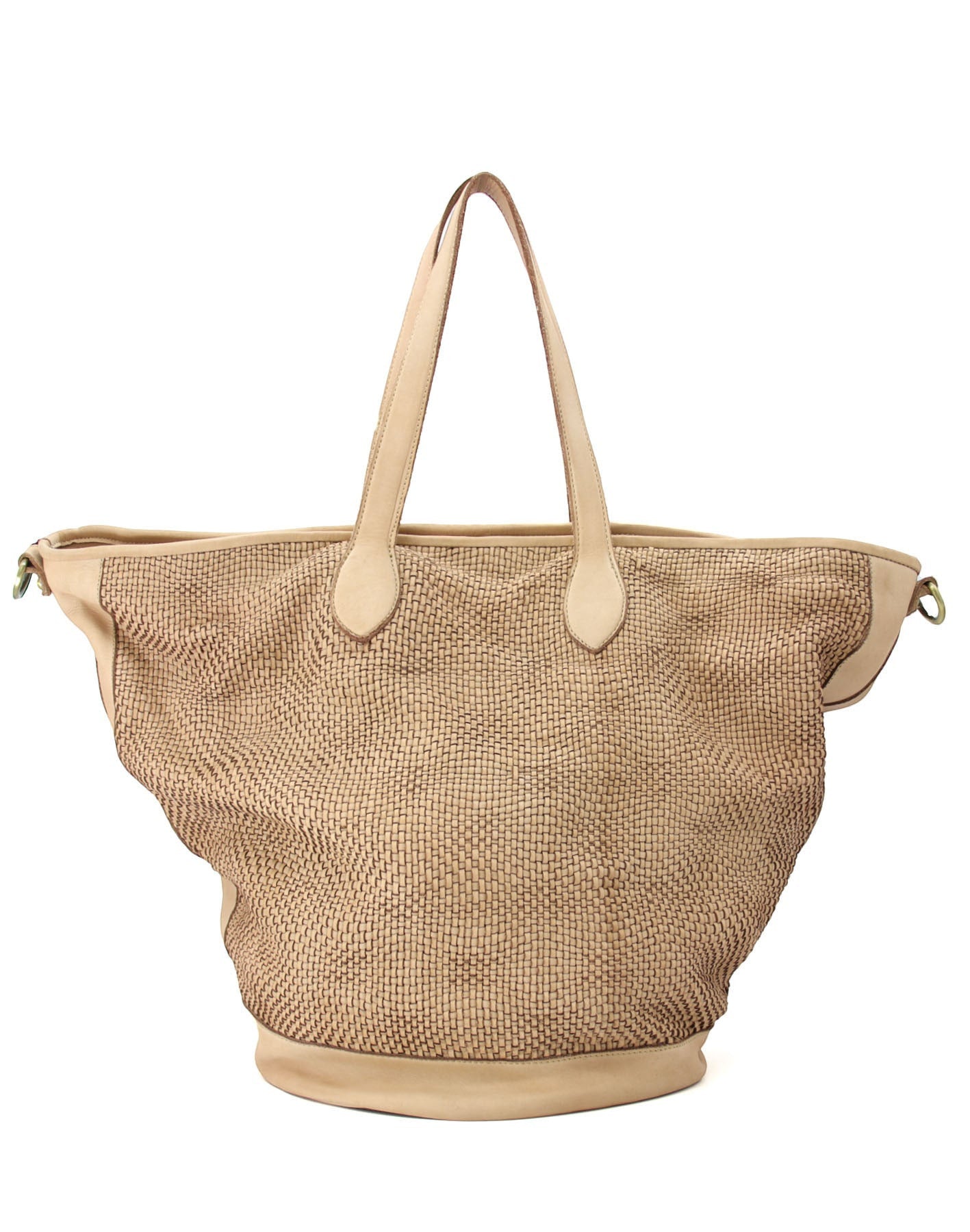 beige-taupe MILANO ● Große Leder Shopper Tasche in Trapezform – Geflochtenes Design & A4 Format Sacktaschen.com