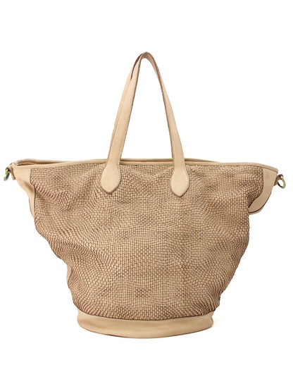 beige-taupe MILANO ● Große Leder Shopper Tasche in Trapezform – Geflochtenes Design & A4 Format Sacktaschen.com