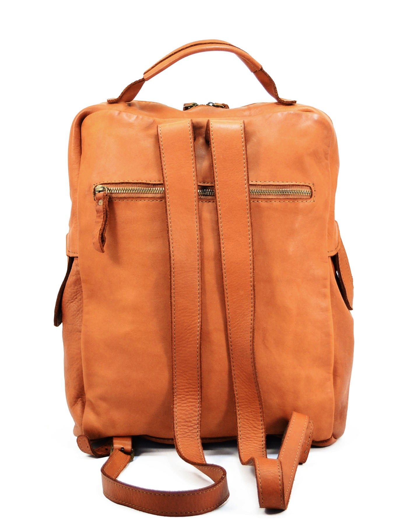 Ergonomischer Rucksack für Büro und Arbeit aus cognacfarbenem Leder mit verstellbaren Schultergurten