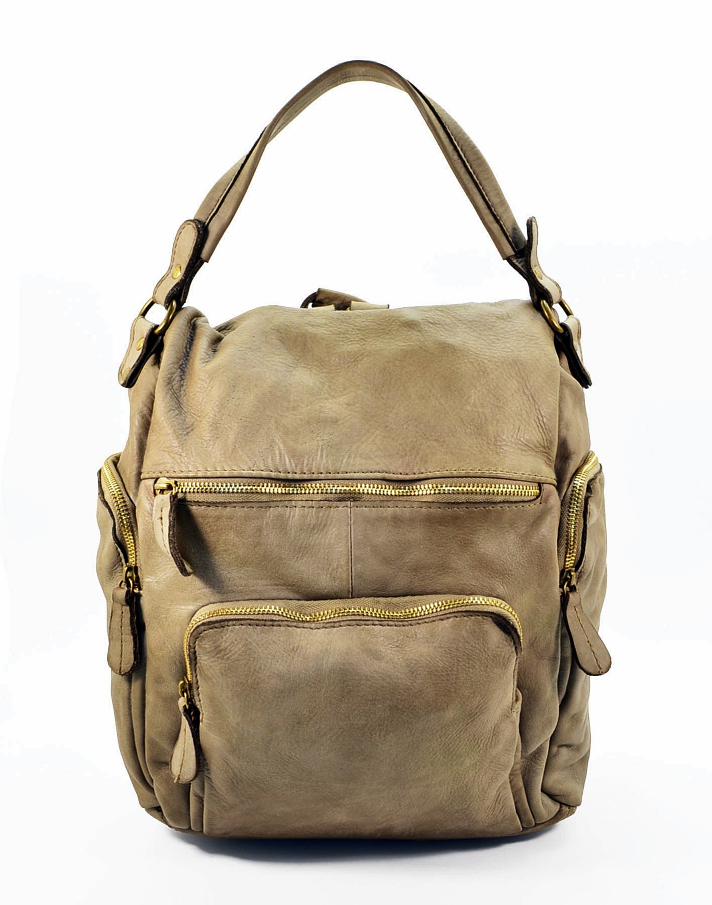 (EXPRESS) URBINO● 2-in-1 leather city backpack vintage for women and men with multiple pockets Beige-taupe