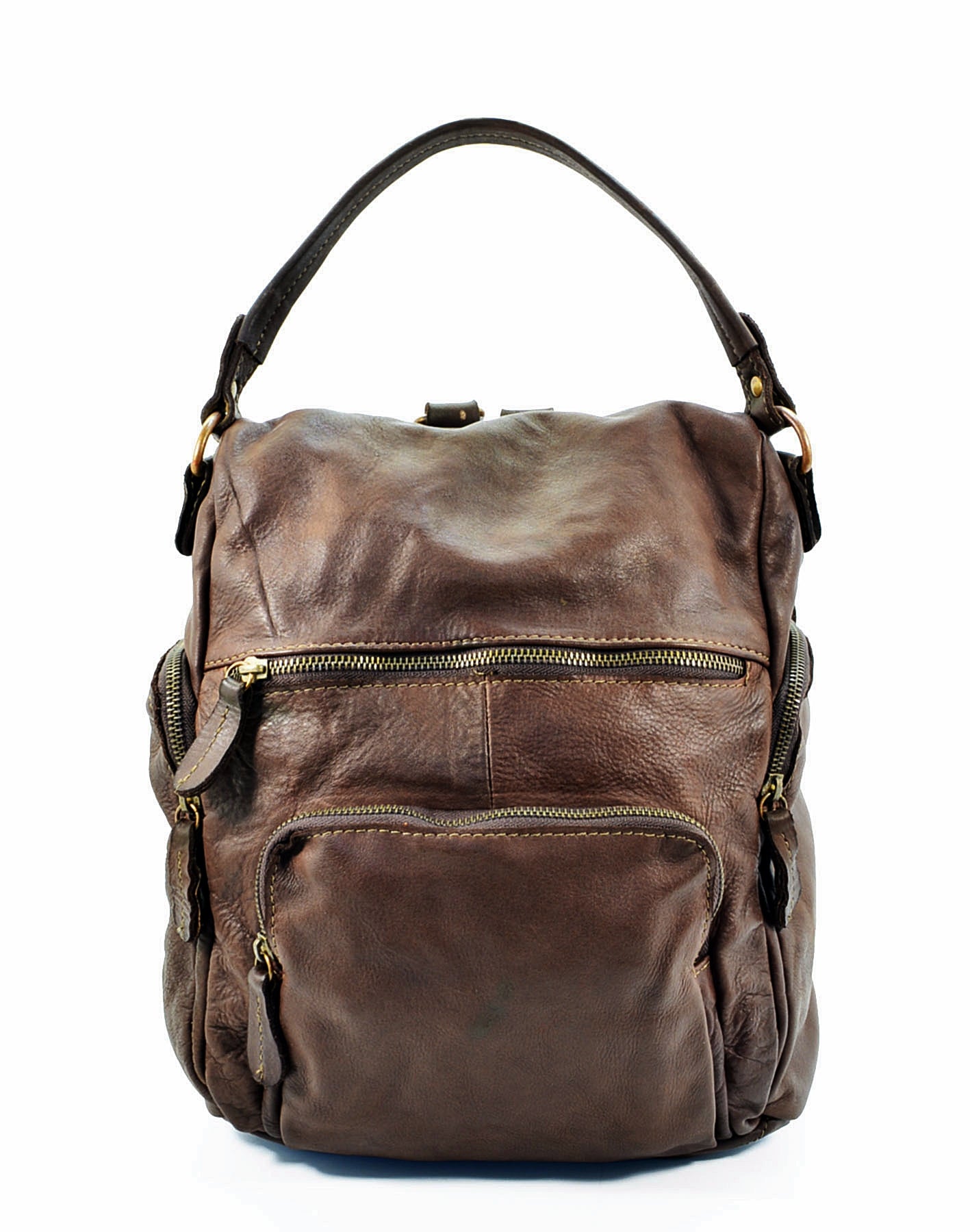 (EXPRESS) URBINO● 2-in-1 leather city backpack vintage for men and women with multiple pockets brown