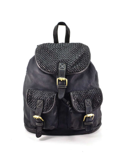 (outlet) APPIA● Medium size classic vintage flap backpack for men and women. Soft Italian leather black