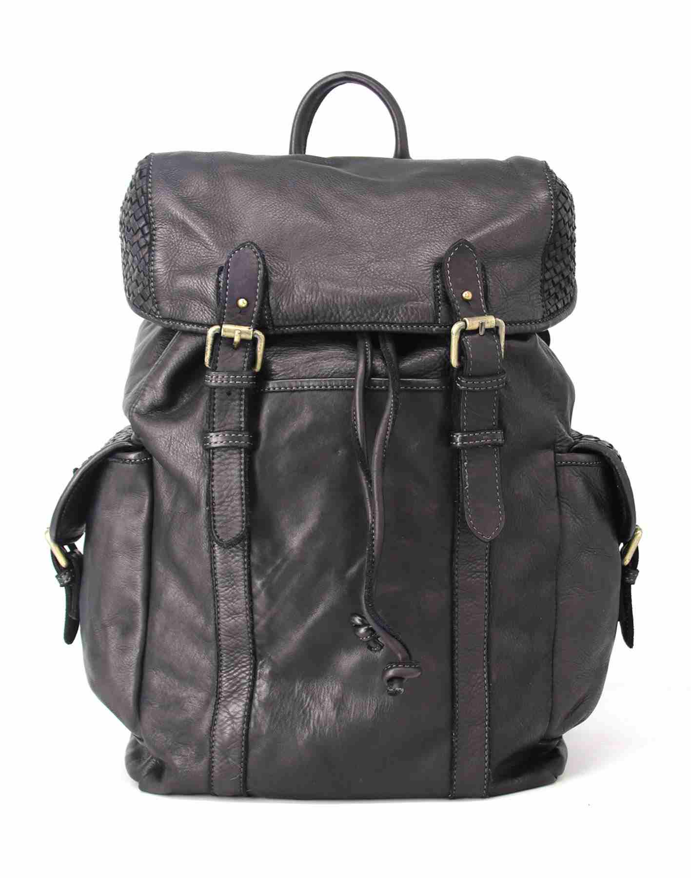 (express) APPIA XL● Large Classic Vintage Leather Backpack with Flap Unisex in Soft Italian Leather black