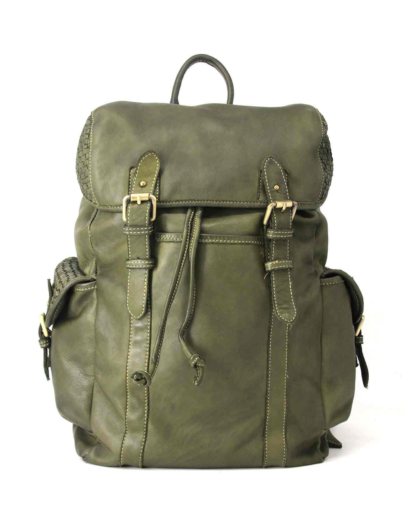 (express) APPIA XL● Large Classic Vintage Leather Backpack with Flap Unisex in Soft Italian Leather green