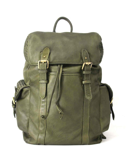 (express) APPIA XL● Large Classic Vintage Leather Backpack with Flap Unisex in Soft Italian Leather green
