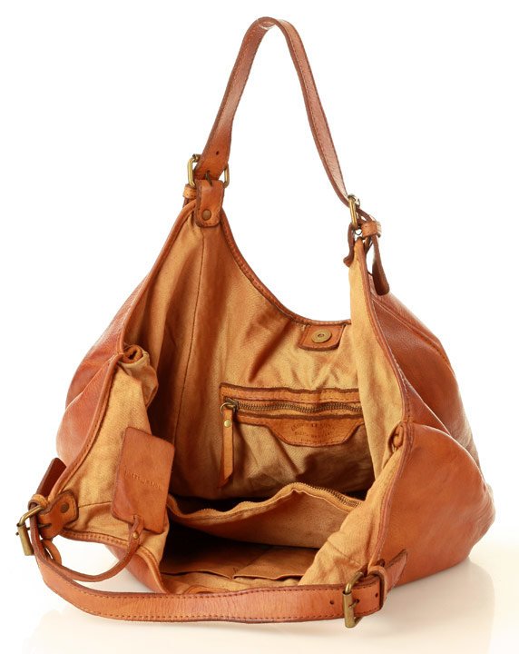 HOBO● Large ladies pouch bag made from Italian leather. Two-compartment bag