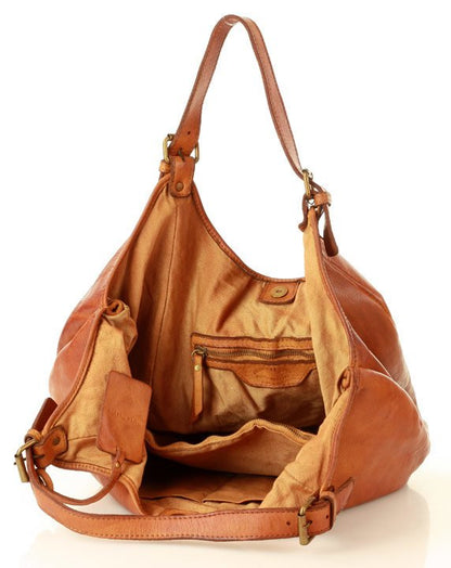 HOBO● Large ladies pouch bag made from Italian leather. Two-compartment bag