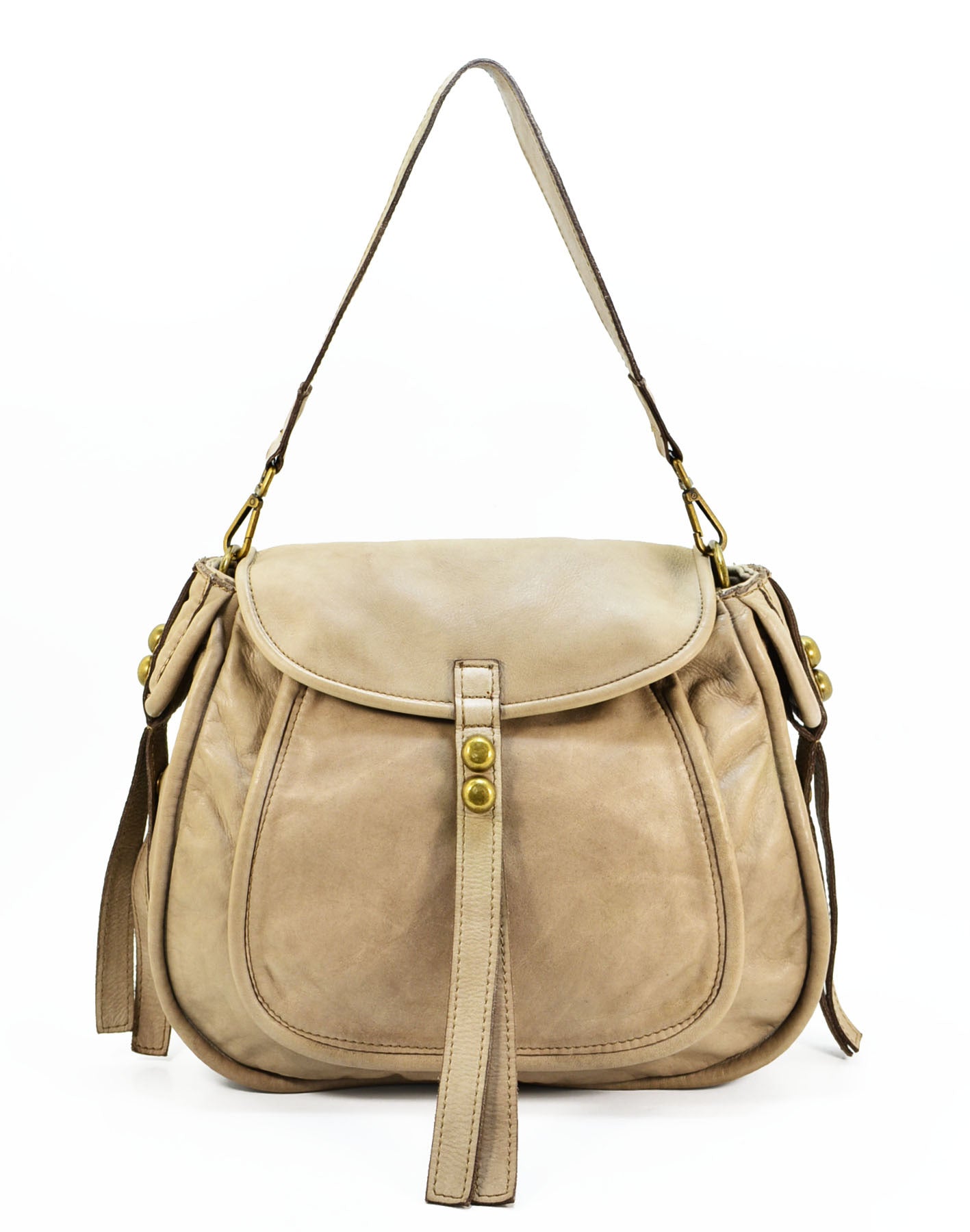 COMO● Ladies shoulder bag saddle bag made of vintage leather in boho style beige-taupe