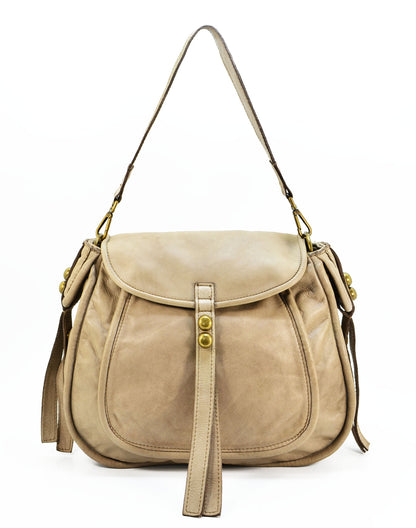COMO● Ladies shoulder bag saddle bag made of vintage leather in boho style beige-taupe