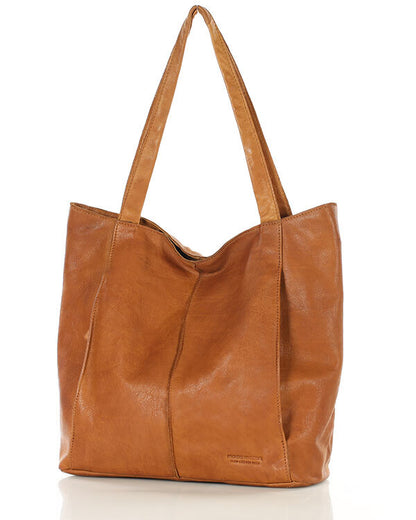Large cognac brown leather bag for women – hobo shopper for office, university, and everyday use