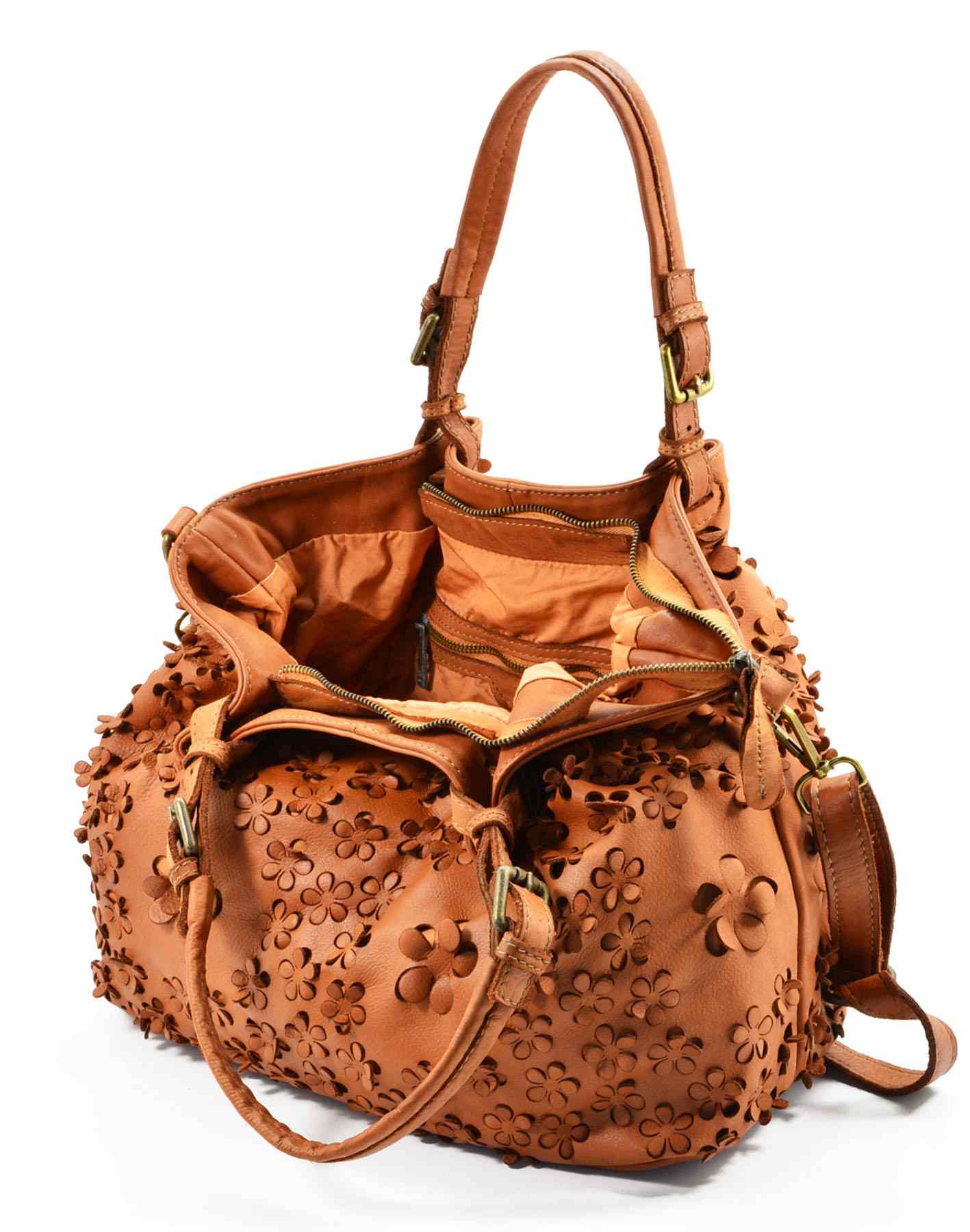 FIORINO● Handtasche Leder Damen mit Blumenprägung – Vintage Umhängetasche Sacktaschen.com