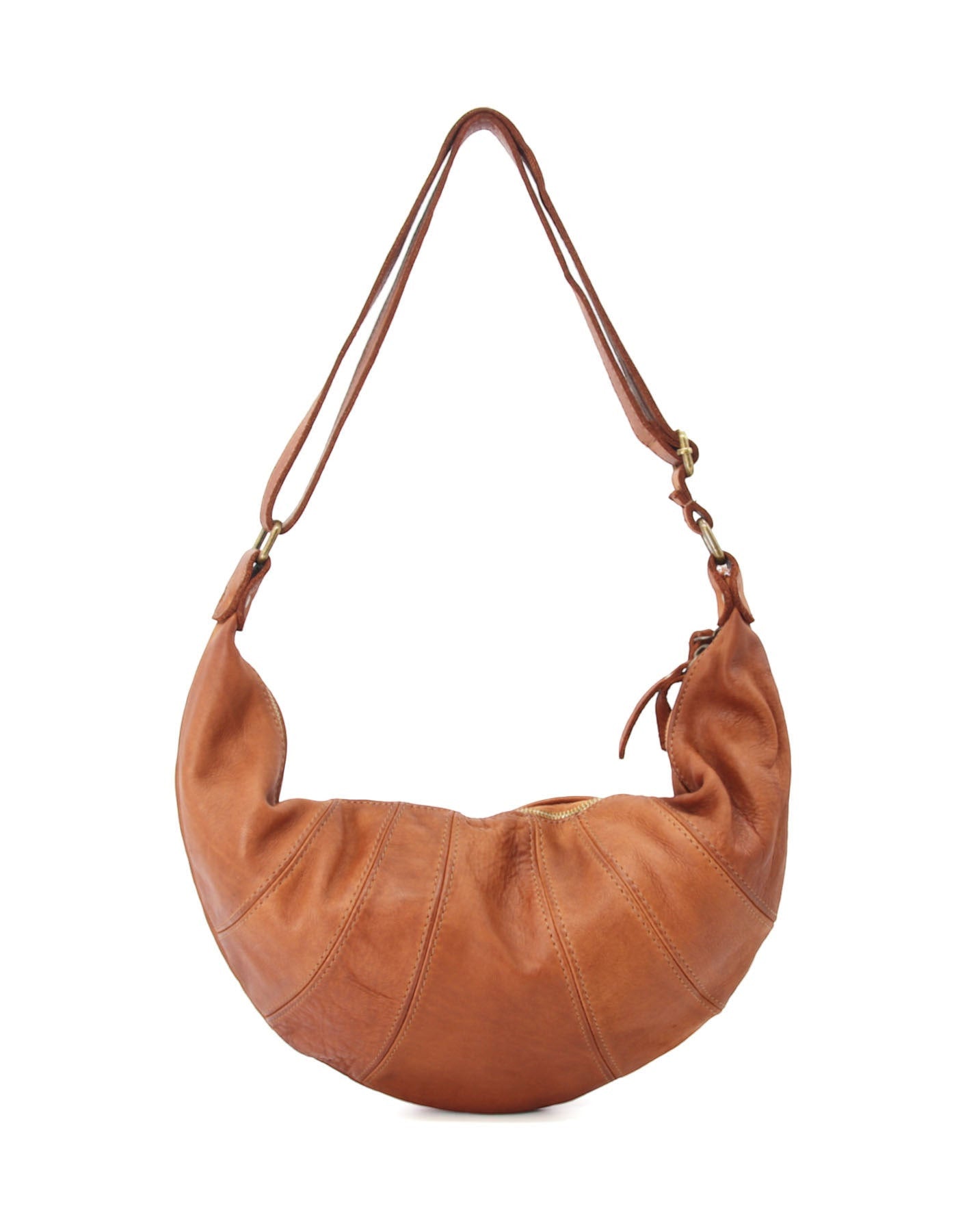 cognac LUNA● Hobo crescent bag. Halbmond Tasche aus italienischem Leder Sacktaschen