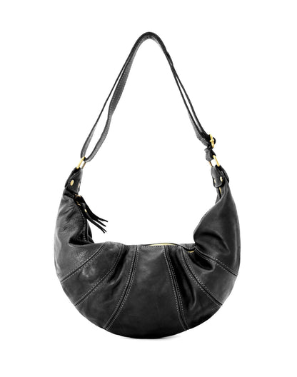 Schwarz LUNA● Hobo crescent bag. Halbmond Tasche aus italienischem Leder Sacktaschen