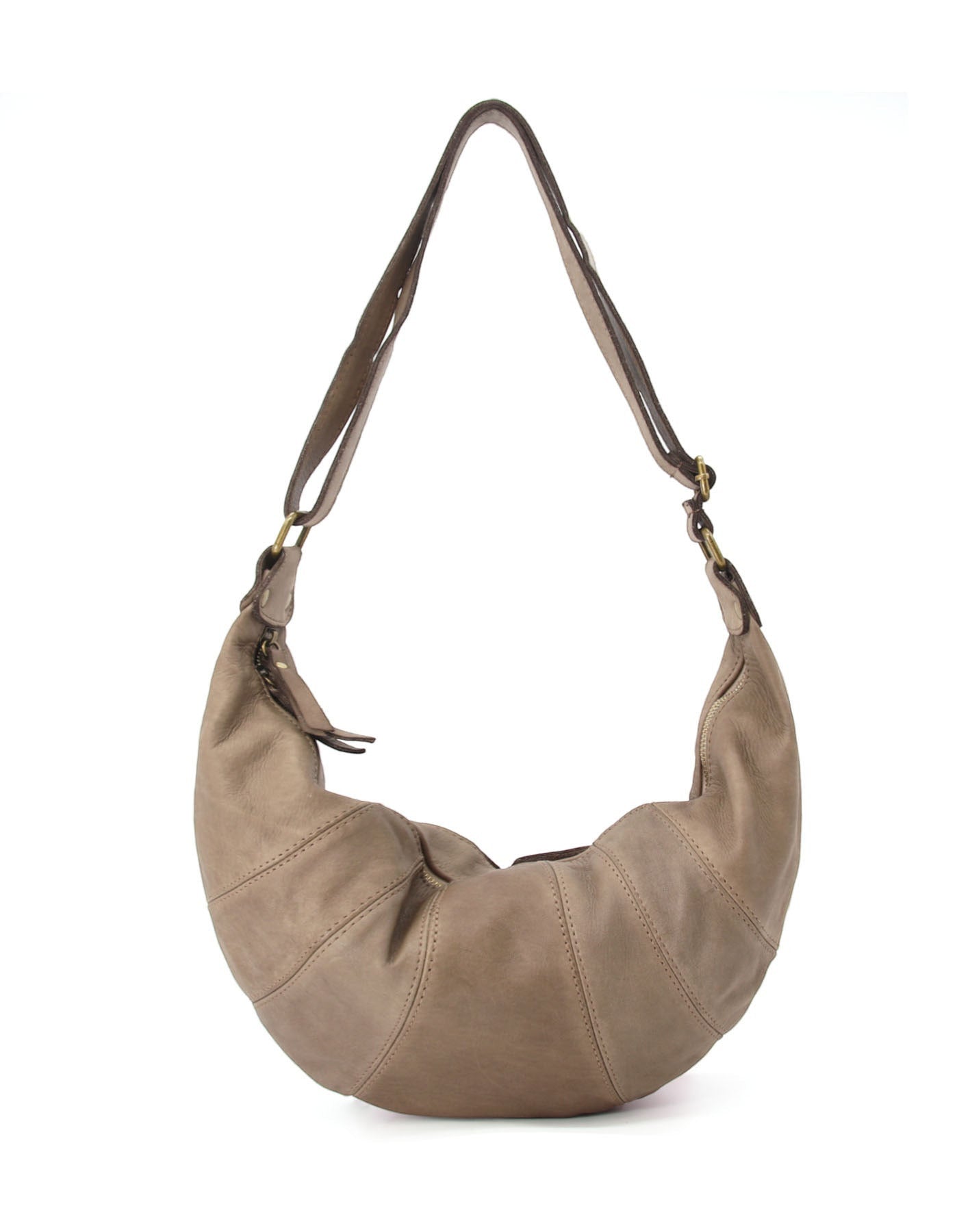 Beige-taupe LUNA● Hobo crescent bag. Halbmond Tasche aus italienischem Leder Sacktaschen