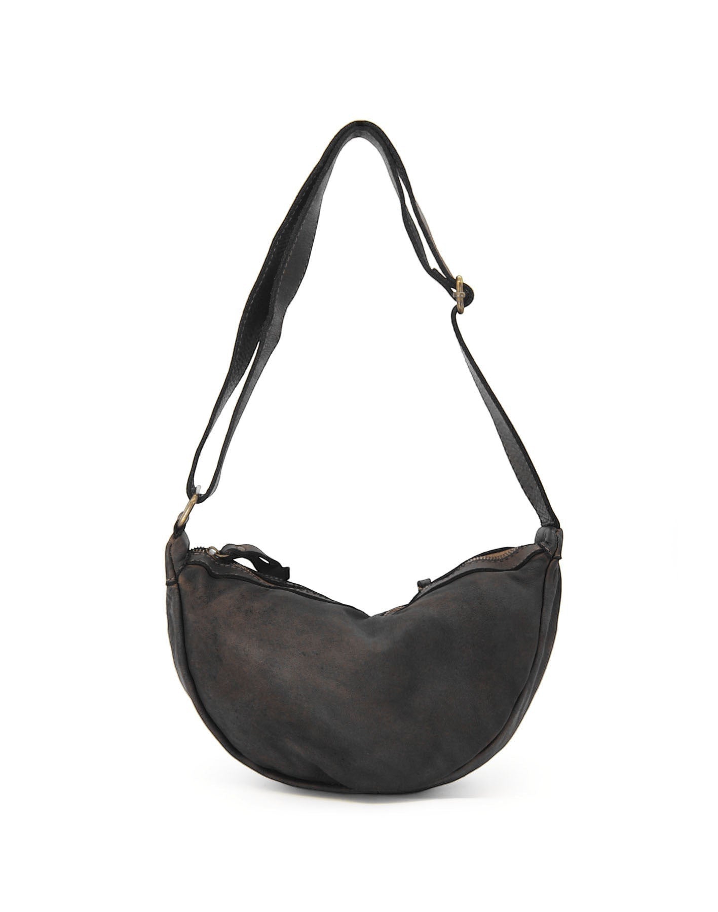 Schwarz LUNA HOBO S● Kleine Leder Crescent Bag für Damen. Halbmond Tasche aus italienischem Leder Sacktaschen.com