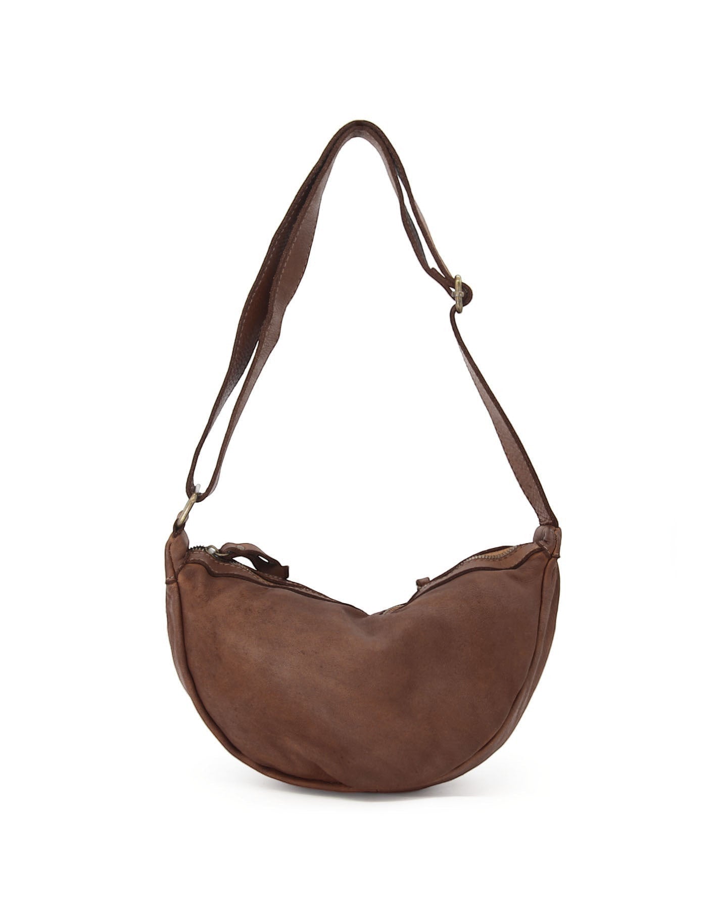 Braun LUNA HOBO S● Kleine Leder Crescent Bag für Damen. Halbmond Tasche aus italienischem Leder Sacktaschen.com