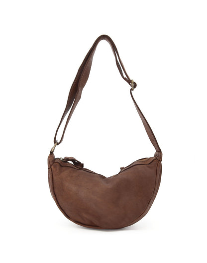 Braun LUNA HOBO S● Kleine Leder Crescent Bag für Damen. Halbmond Tasche aus italienischem Leder Sacktaschen.com