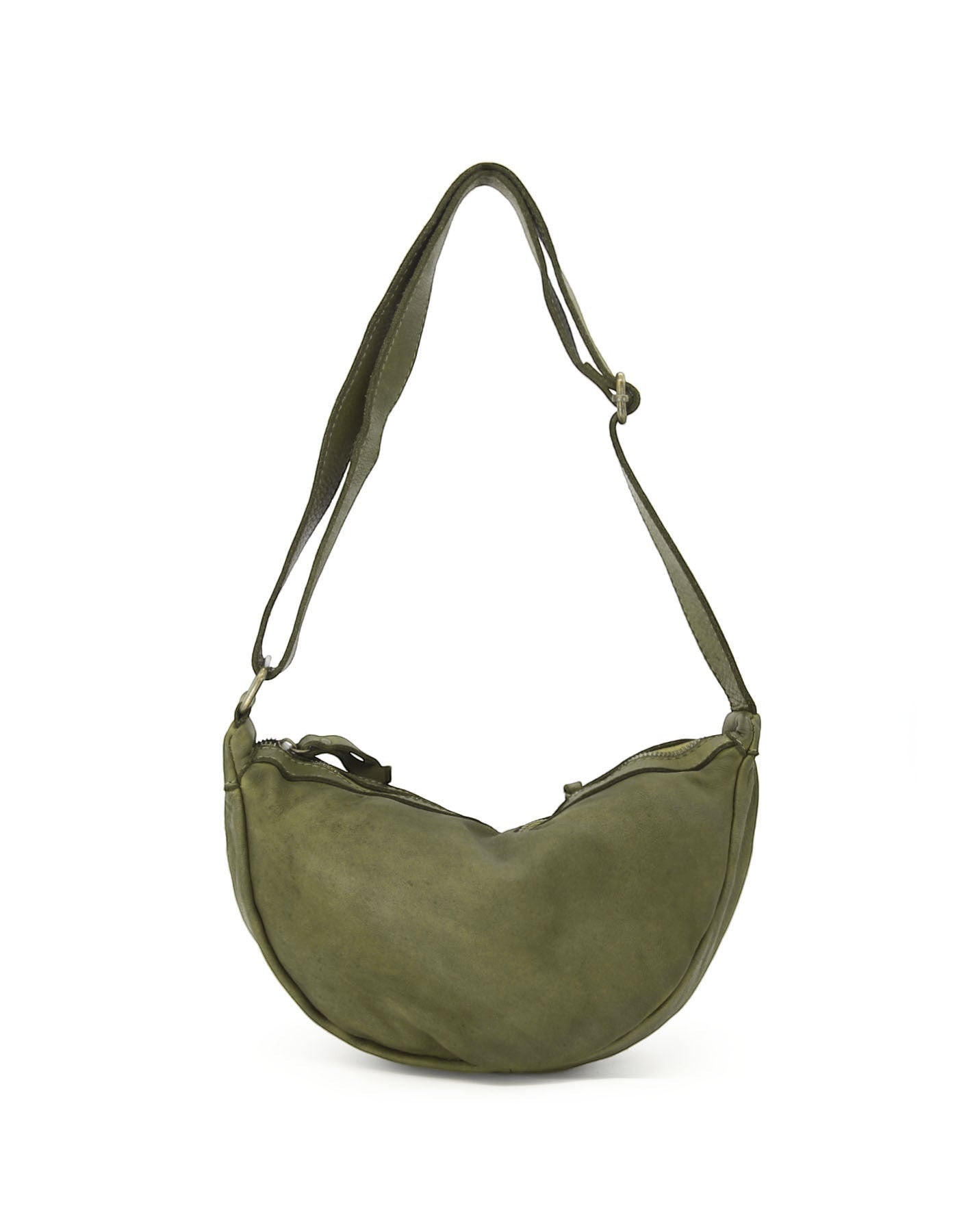 Grün LUNA HOBO S● Kleine Leder Crescent Bag für Damen. Halbmond Tasche aus italienischem Leder Sacktaschen.com