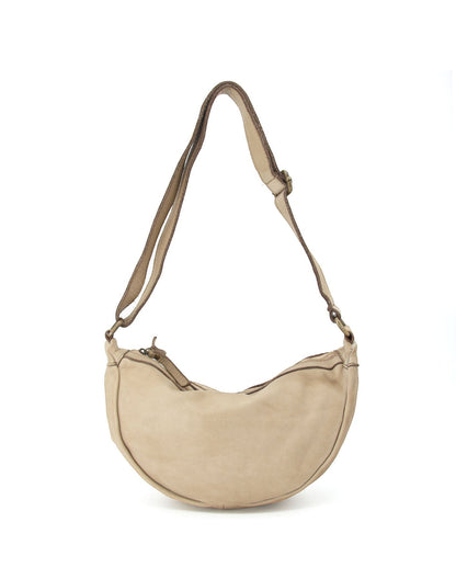 Beige LUNA HOBO S● Kleine Leder Crescent Bag für Damen. Halbmond Tasche aus italienischem Leder Sacktaschen.com