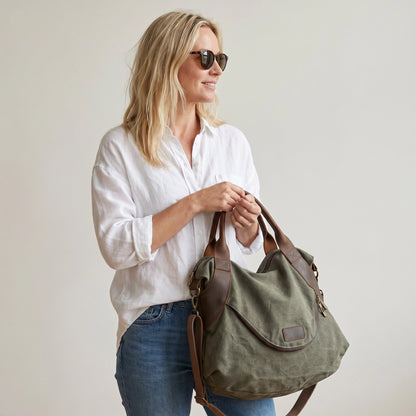 MARK I. Damen Schultertasche Canvas – großer Vintage Shopper für Alltag, Büro & Uni