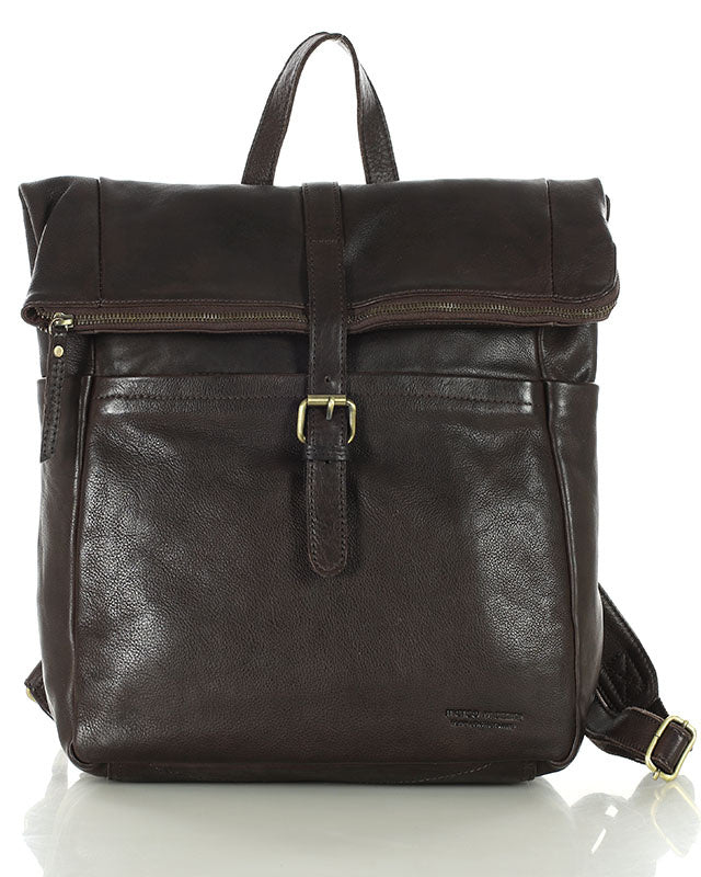 City backpack leather for women in black brown with laptop compartment – Sacktaschen