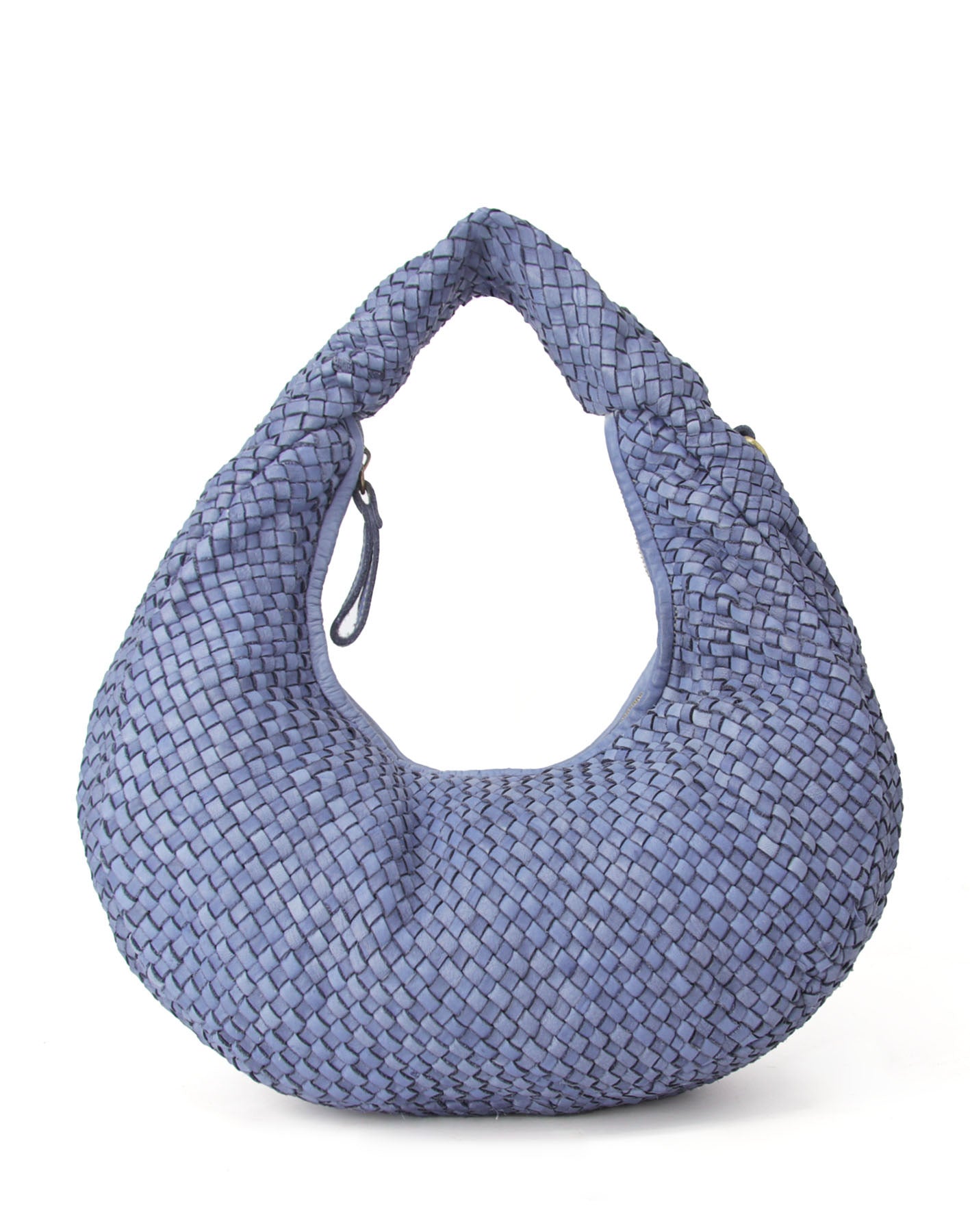 Medium geflochtene Hobo Bag Beuteltasche für Damen aus Echtleder in Blau, elegante Flechttasche im minimalistischen Stil