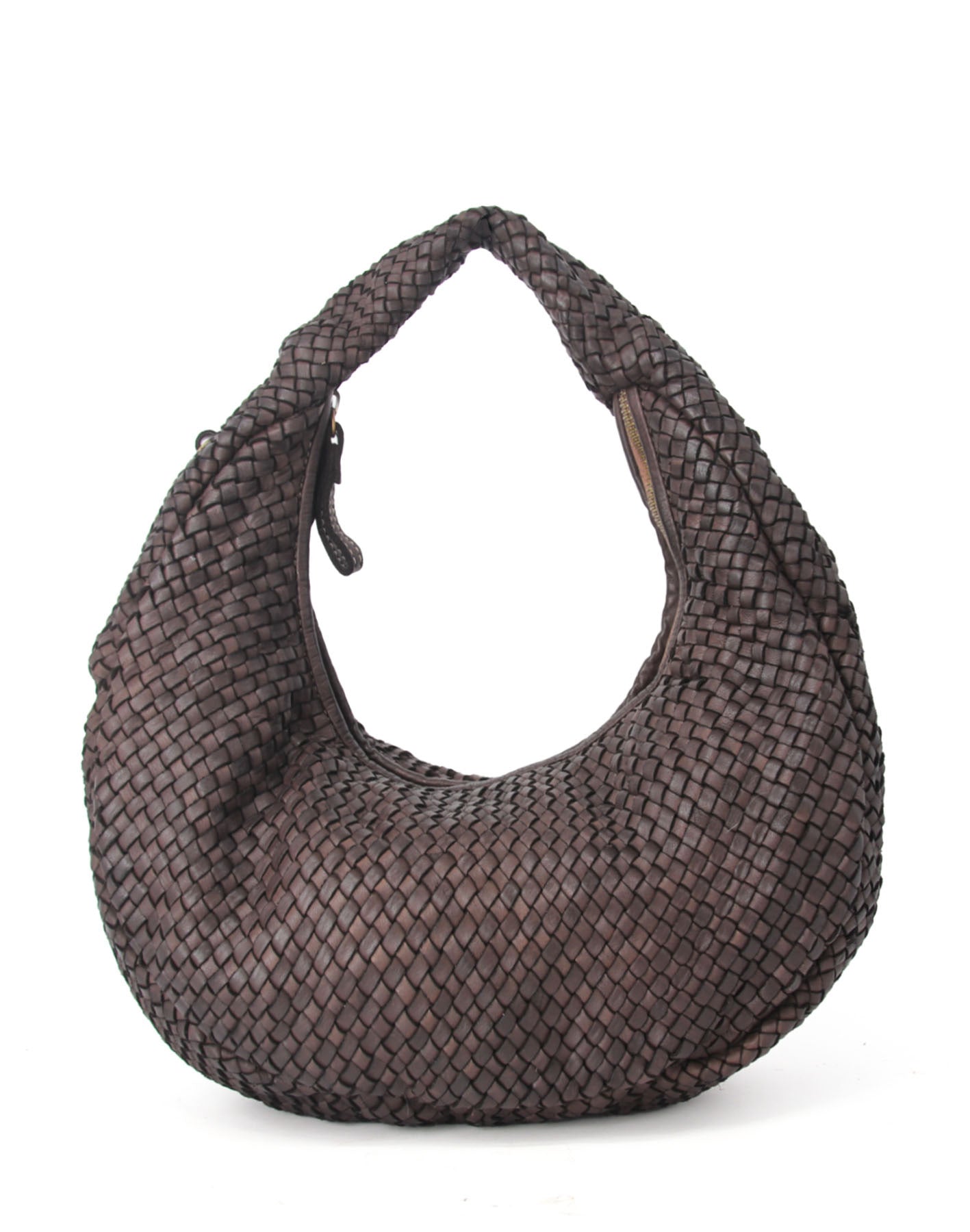 Medium geflochtene Hobo Bag Beuteltasche für Damen aus Echtleder in braun, klassische Schultertasche aus weichem Leder
