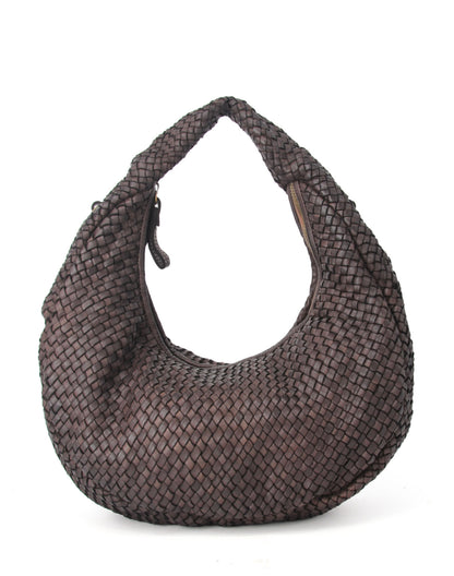 Medium geflochtene Hobo Bag Beuteltasche für Damen aus Echtleder in braun, klassische Schultertasche aus weichem Leder