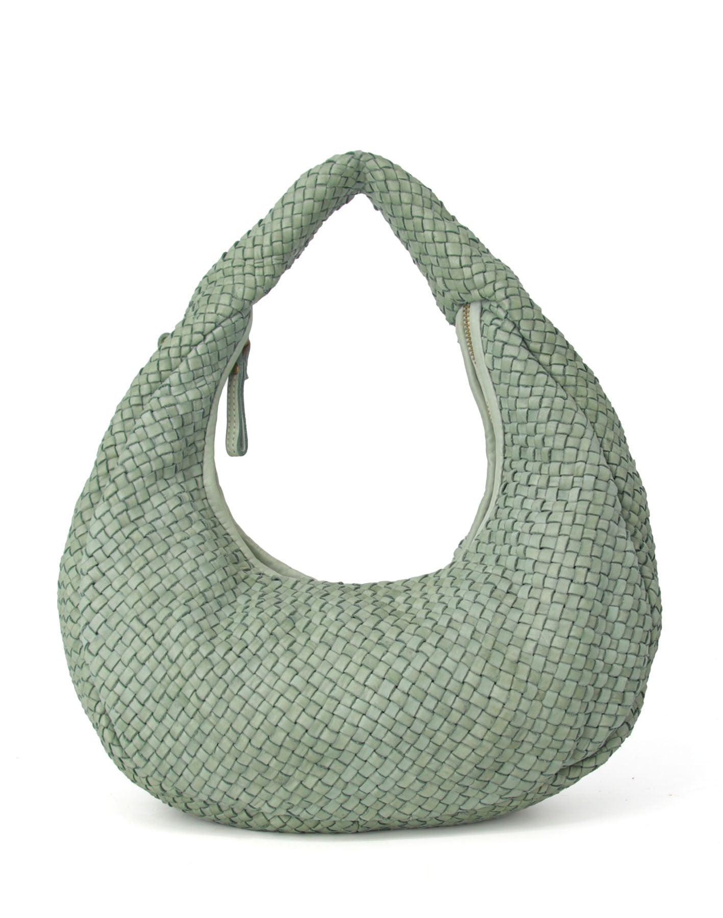 Medium geflochtene Hobo Bag Beuteltasche für Damen aus Echtleder in Grün, moderne Flechttasche aus italienischem Leder