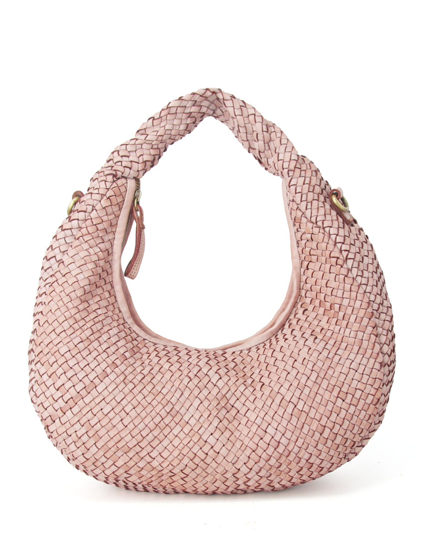 Medium geflochtene Hobo Bag Beuteltasche für Damen aus Echtleder in pink, moderne Flechttasche aus italienischem Leder