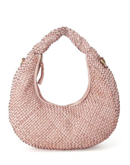 Medium geflochtene Hobo Bag Beuteltasche für Damen aus Echtleder in pink, moderne Flechttasche aus italienischem Leder