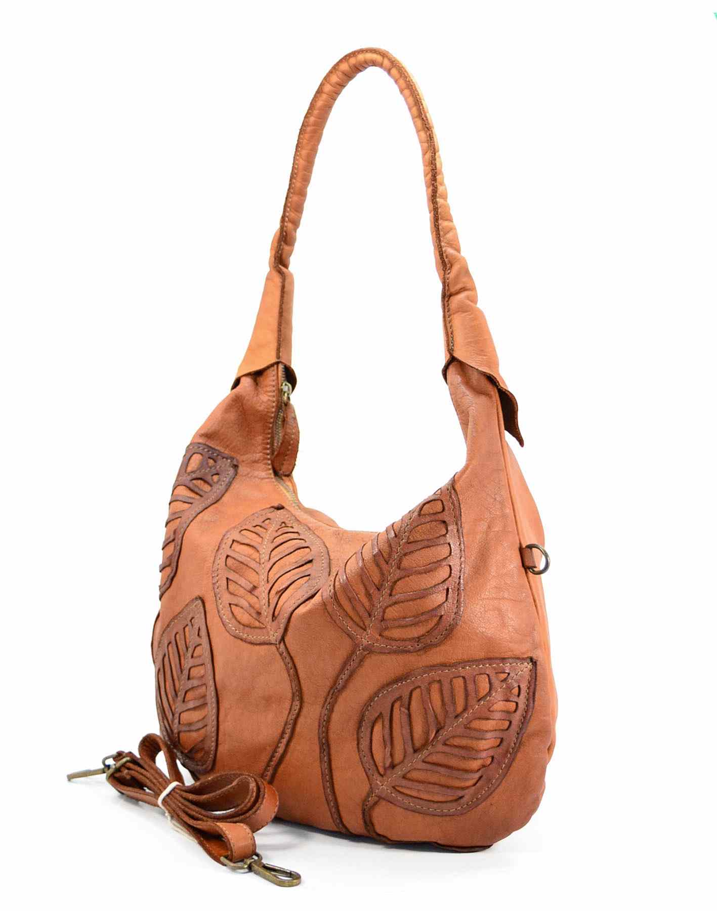 FLORI HOBO● Damen Schultertasche aus italienischem Leder mit aufgenähtem Blumenmotiv. Sacktaschen.com