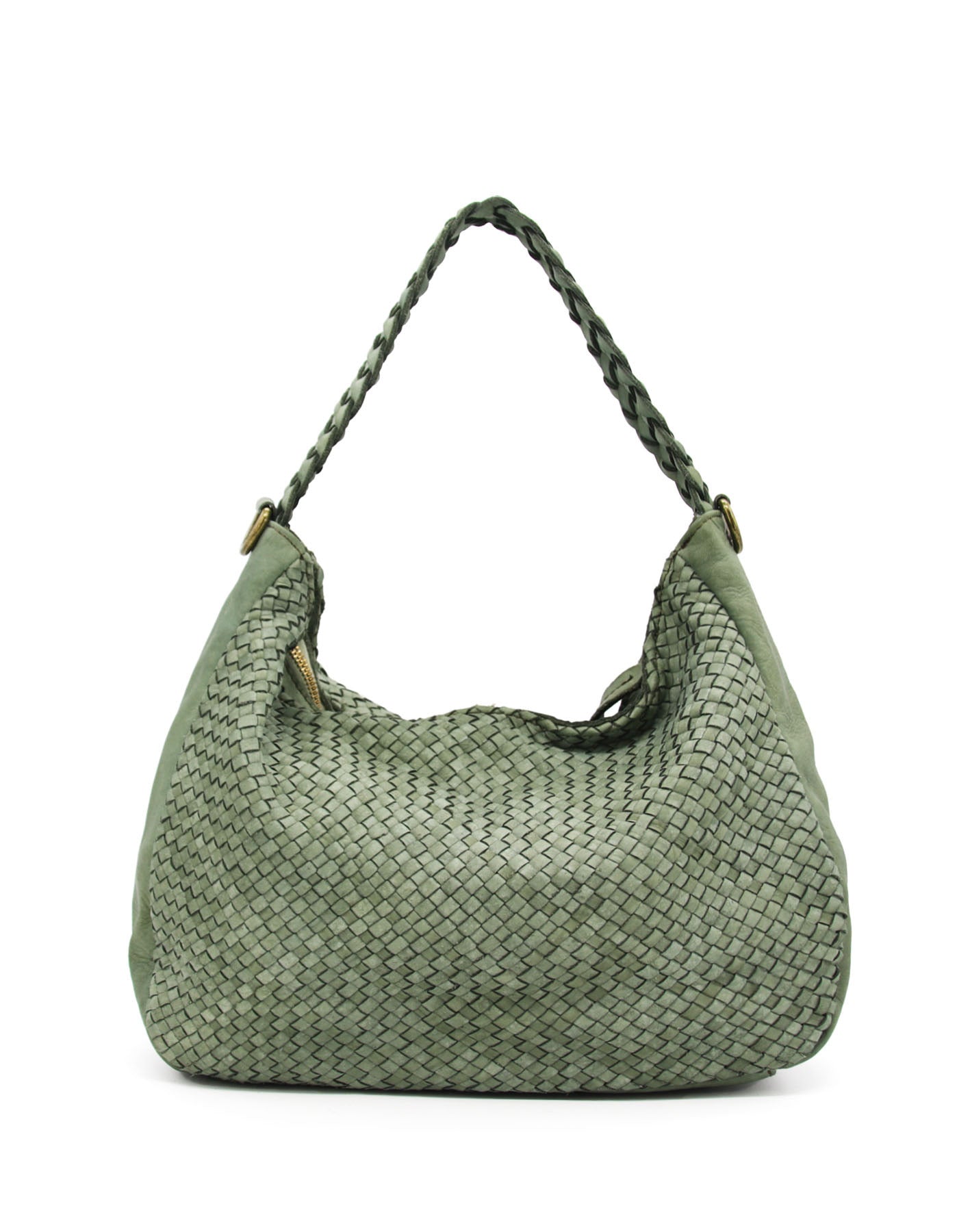 Grüne MONERA HOBO Hobo-Tasche für Damen aus geflochtenem italienischem Kalbsleder