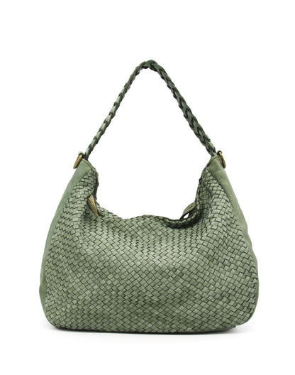 Grüne MONERA HOBO Hobo-Tasche für Damen aus geflochtenem italienischem Kalbsleder