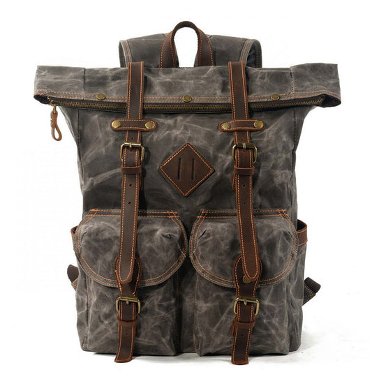 WAX Vintage ™ Mochila de ciudad grande hecha de lona encerada con cuero genuino. Unisex