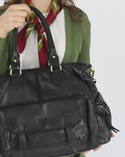 LINA Grand sac à épaule en cuir pour femme Weekender. Cuir vintage Lavada