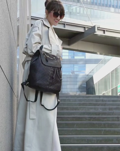 MONACO 2in1 Women's Braided Leather Backpack in Vintage Style