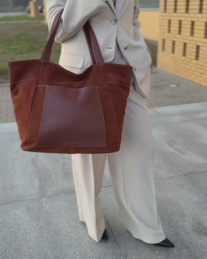 CATANIA WILD. Italienische Wildleder Shopper Tasche mit reißverschluss für Damen