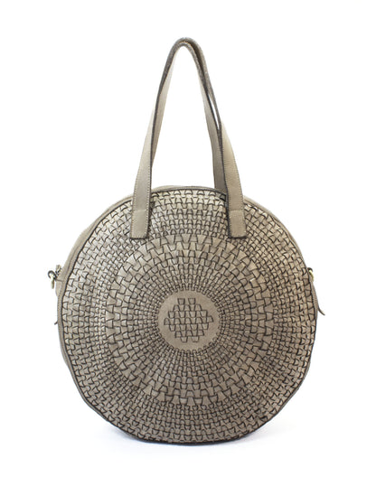 Beige Damen Ledertasche aus geflochtenem Echtleder im eleganten Boho- und Vintage-Stil