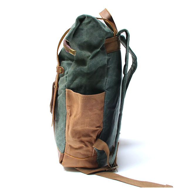 Large backpack made of waxed canvas with leather. For Women Men