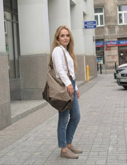 SAFFI HOBO | Lässige Damen Canvas Beuteltasche mit Kunstleder