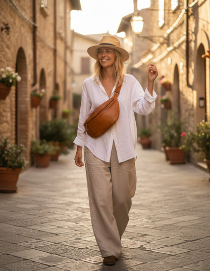 ESCAPE™● Große Bauchtasche Crossbody aus italienische leder für Damen mit reißverschluss Sacktaschen.com