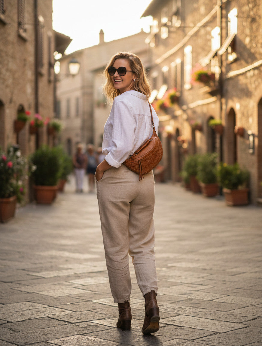 MOND● Große Damenbauchtasche - Crossbag aus Handgeflochtenes Echtleder m. RV. Sacktaschen.com