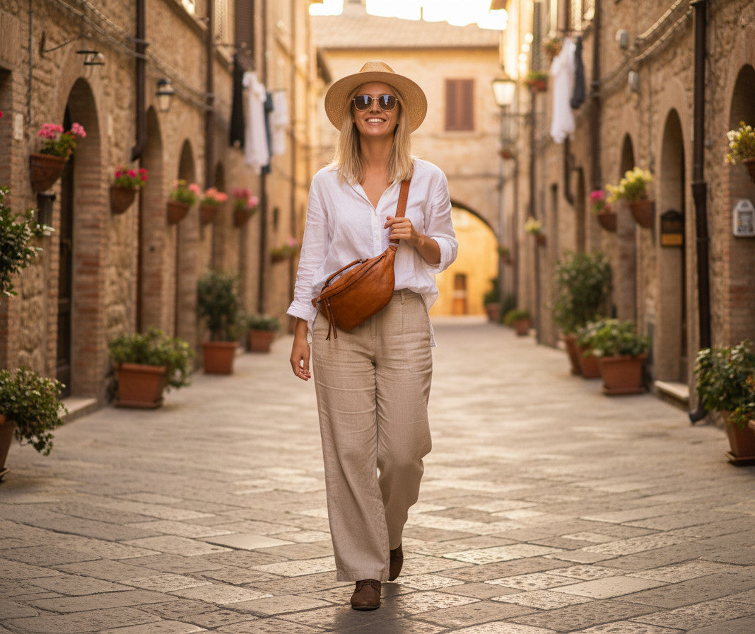 TORINO● Große Lederbauchtasche für damen m. RV. Sacktaschen.com